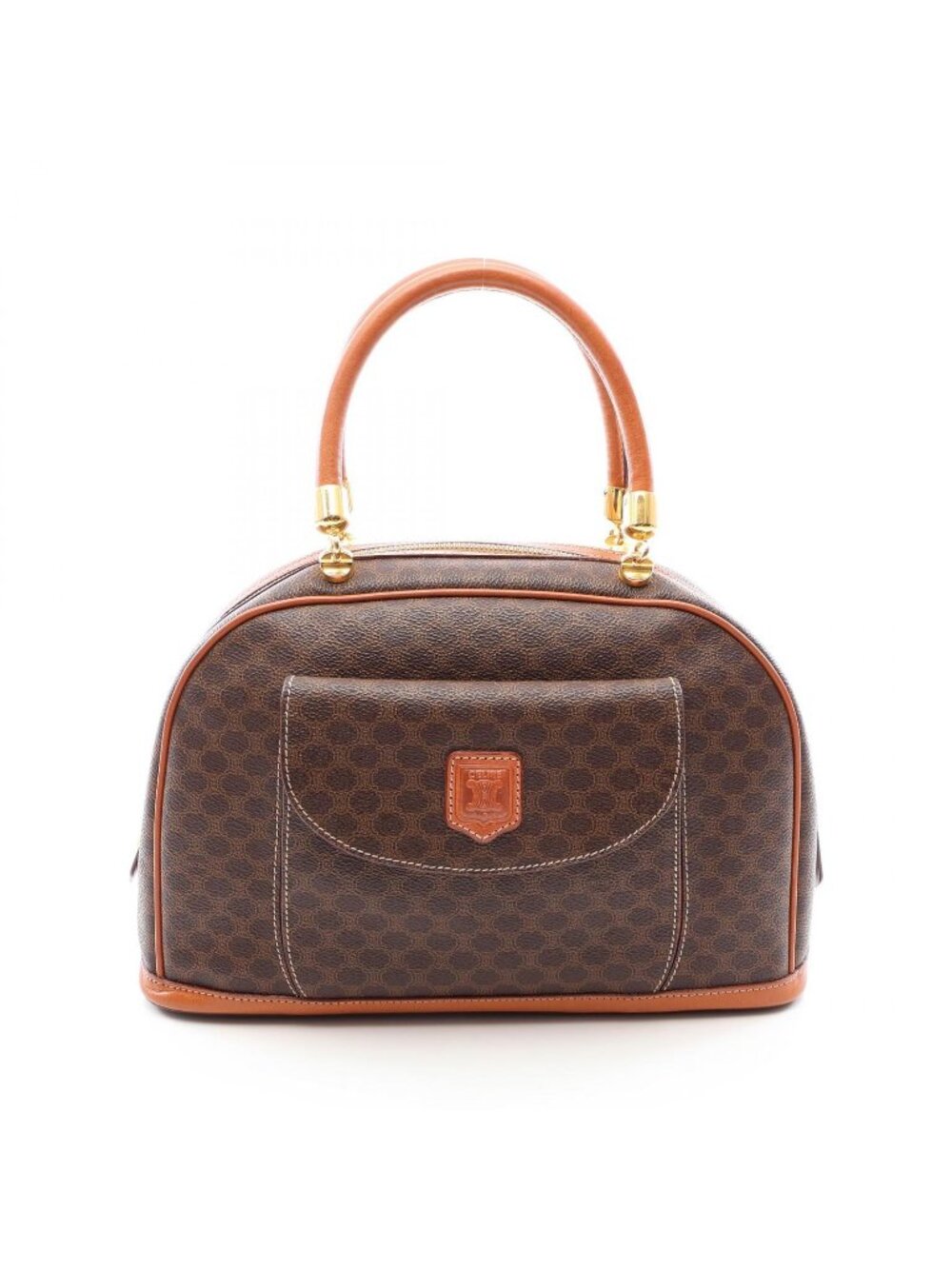 Celine Handbag Macadam Dark Brown Canvas Leather